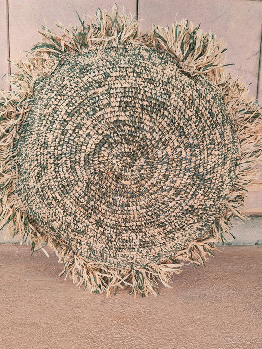 Coussin rond en raphia