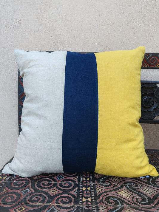Coussin jaune & bleu -  55 x 55 cm