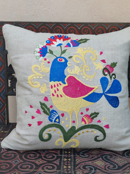 Coussin brodé lin & viscose