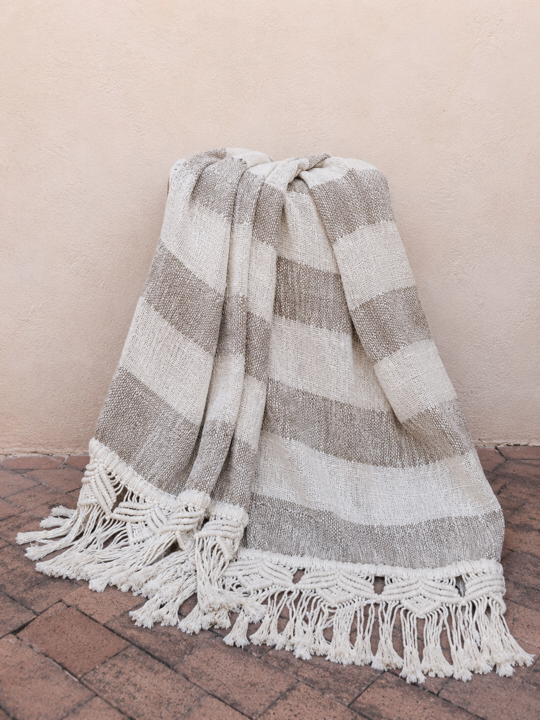 Plaid artisanal coton & jute – Franges macramé