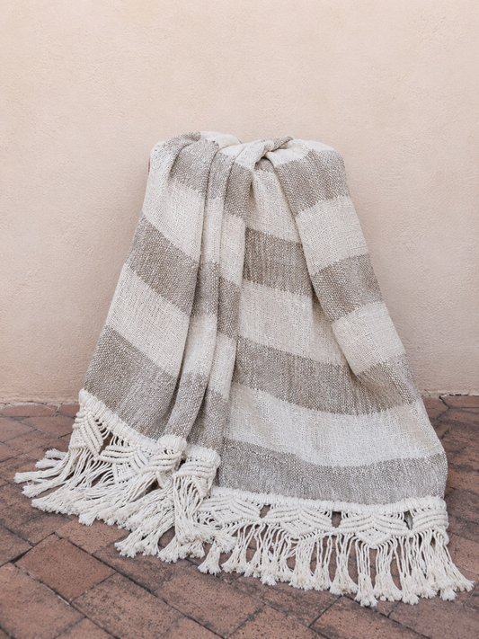 Plaid artisanal coton & jute – Franges macramé